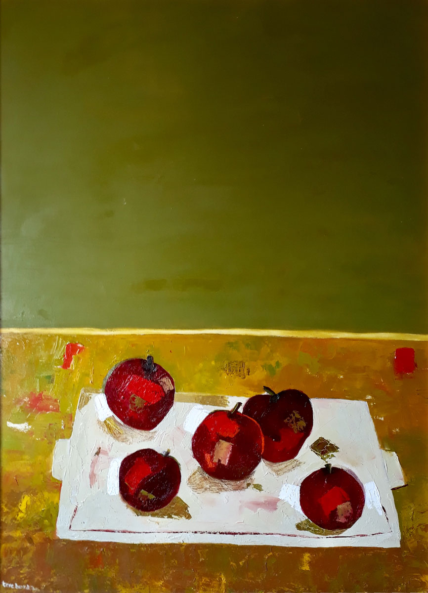 Manzanas en fuente blanca - Óleo sobre tela - Tere Borda
